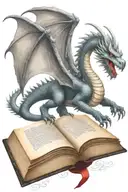 medieval dragon flying over a book tattoo design idea