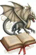 medieval dragon flying over a book tattoo design idea