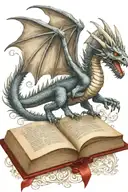 medieval dragon flying over a book tattoo design idea