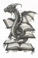 dragon flying over a book  tattoo design idea