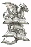 dragon flying over a book  tattoo design idea