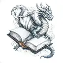 dragon leaving a book tattoo design idea