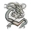 dragon leaving a book tattoo design idea
