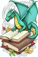  dragon flying over a book style illustration tattoo design idea