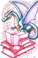  dragon flying over a book style illustration tattoo design idea