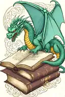  dragon flying over a book style illustration tattoo design idea