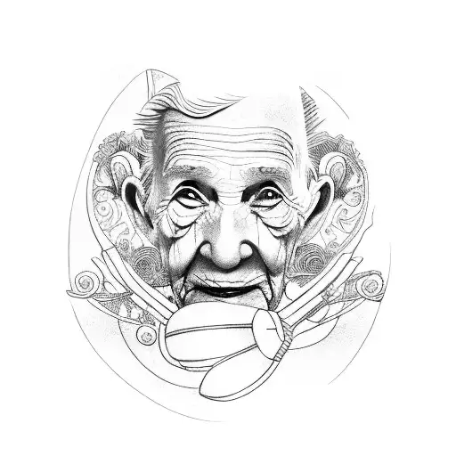 Elderly caregiver surrounded by children's drawings tattoo design idea