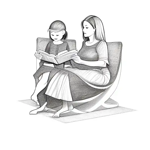 A sketch of a mother reading a bedtime story to her children tattoo design idea