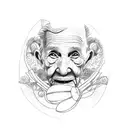 Elderly caregiver surrounded by children's drawings tattoo design idea