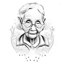 Elderly caregiver surrounded by children's drawings tattoo design idea