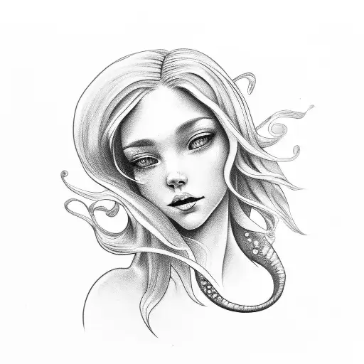 bust of a Beautiful mermaid, with gills and gills and features similar to hawaian girls tattoo design idea