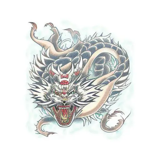 A traditional Japanese dragon intertwining with a tiger in a dynamic fight tattoo design idea