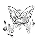 Music notes intertwined with butterfly wings tattoo design idea