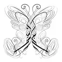 Music notes intertwined with butterfly wings tattoo design idea