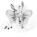 Music notes intertwined with butterfly wings tattoo design idea
