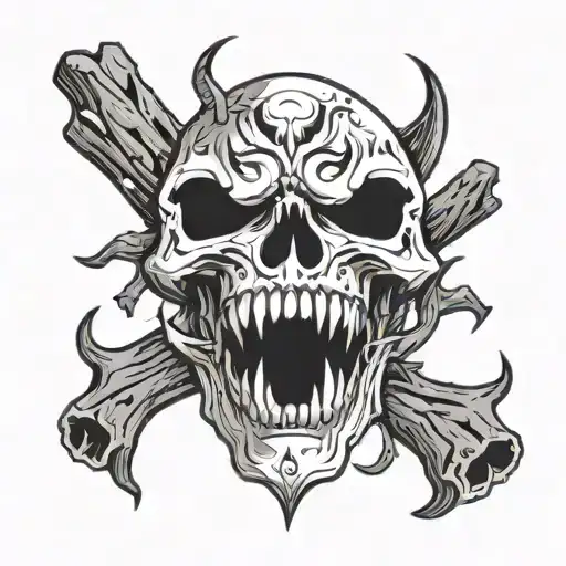 2D animation of a gaping scull mouth full of firewood tattoo design idea