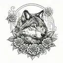 wolf blended by roses tattoo design idea