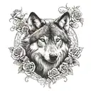 wolf blended by roses tattoo design idea