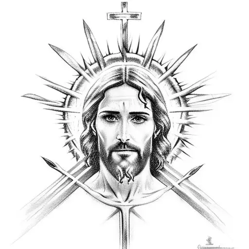 jesus hanged on the cross wearing crown of thorns and impaled by a spear in his side tattoo design idea