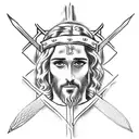 jesus hanged on cross wearing crown of thorns and impaled by a spear in his side tattoo design idea
