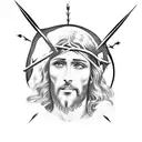 jesus hanged on cross wearing crown of thorns and impaled by a spear in his side tattoo design idea