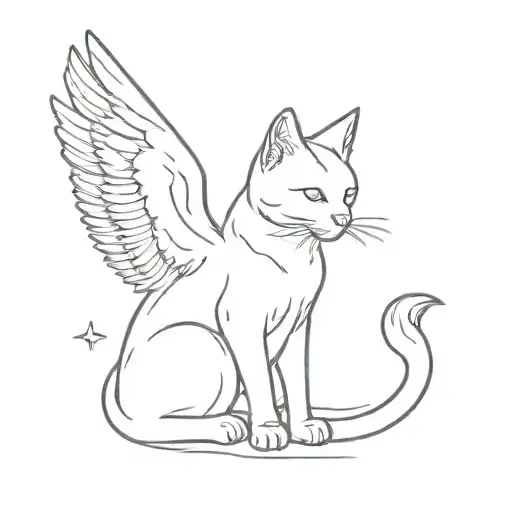 male cat with angel wings tattoo design idea