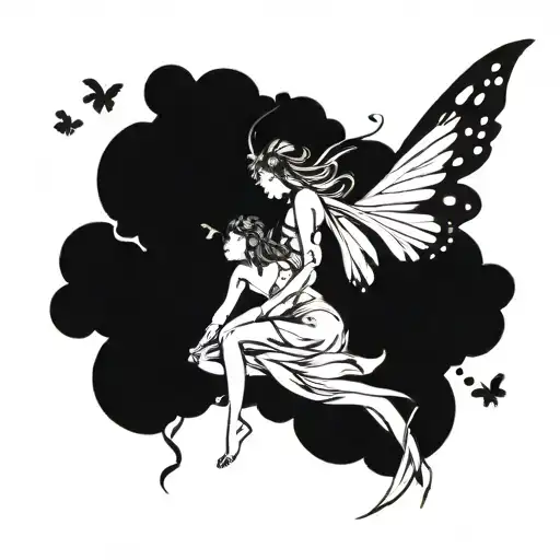 fairy blowing butterflies flying tattoo design idea