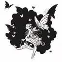 fairy blowing butterflies flying tattoo design idea