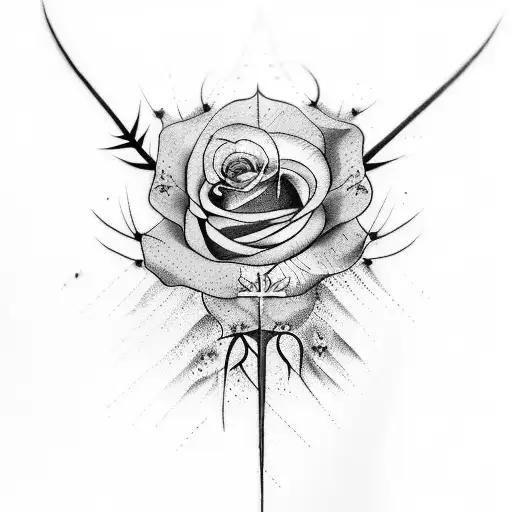 Medium sized inner forearm tattoo Dagger close to Hand covered in thorns and rose with blood dripping  tattoo design idea
