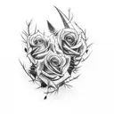 Medium sized inner forearm tattoo Dagger close to Hand covered in thorns and rose with blood dripping  tattoo design idea