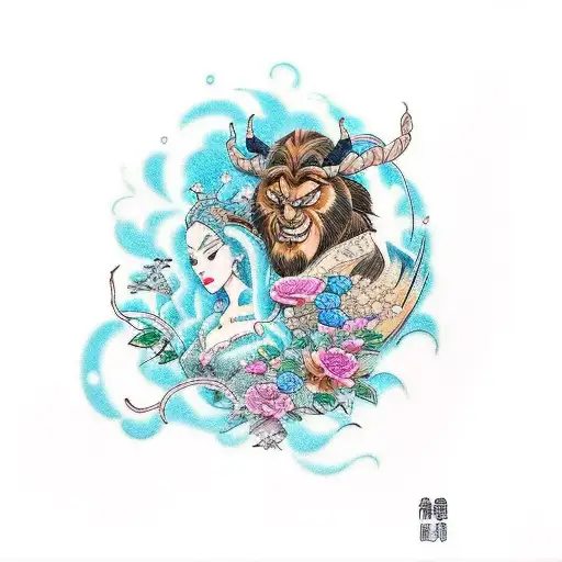 beauty and beast  couples tattoo's  tattoo design idea