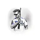 a policeman gets a police baton in the buttocks from a young thug 2.0. the policeman is on his knees tattoo design idea