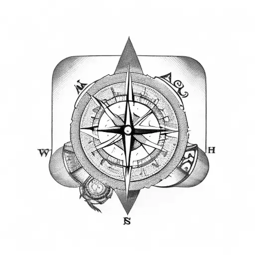 A tattoo of a stack of books with a compass rose on top tattoo design idea