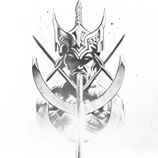 A barbaric battle scene with warriors from different eras, showcasing their weapons and Mjolnir tattoo design idea