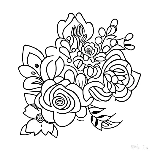 An intricate blue flower bouquet with hidden dog paw prints, symbolizing the bond between your family and pets tattoo design idea