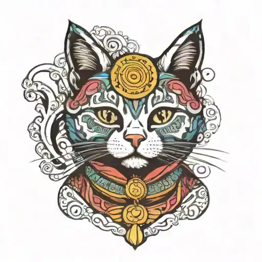 Cat dressed in traditional Peruvian clothes looking tattoo design idea
