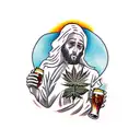 Jesus smoke weed on a skateboard with bottle of beer in hands tattoo design idea