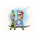 Jesus smoke weed on a skateboard with bottle of beer in hands tattoo design idea