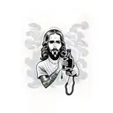Jesus smoke weed on a skateboard with bottle of beer in hands tattoo design idea