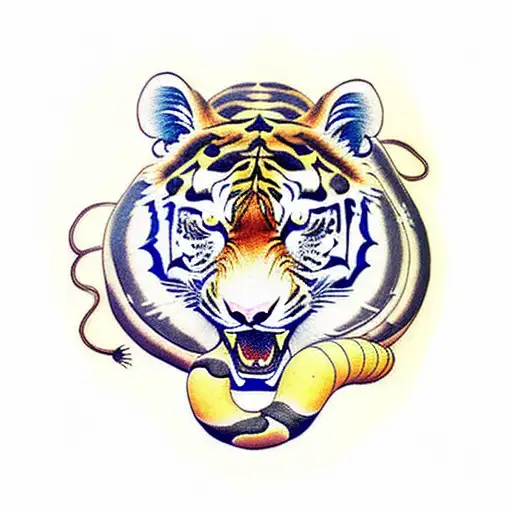 full body tiger wrestling snake tattoo design idea