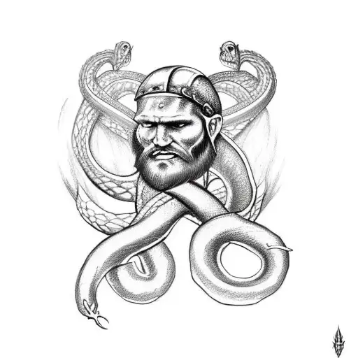 create a sketch of a Viking arm sleeve for bicep and top of the forearm, it can include the snake, symbols, boats  tattoo design idea