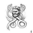 create a sketch of a Viking arm sleeve for bicep and top of the forearm, it can include the snake, symbols, boats  tattoo design idea