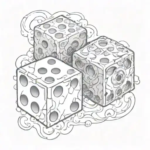 heaven and hell, two cubic dice. black-and-white sketch of a tattoo design. tattoo design idea