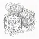heaven and hell, two cubic dice. black-and-white sketch of a tattoo design. tattoo design idea