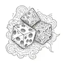 heaven and hell, two cubic dice. black-and-white sketch of a tattoo design. tattoo design idea