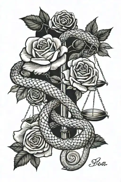 Libra Snake Scales with Roses tattoo design idea