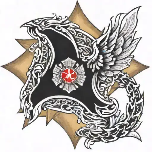 phoenix in a Maltese cross firefighter  tattoo design idea
