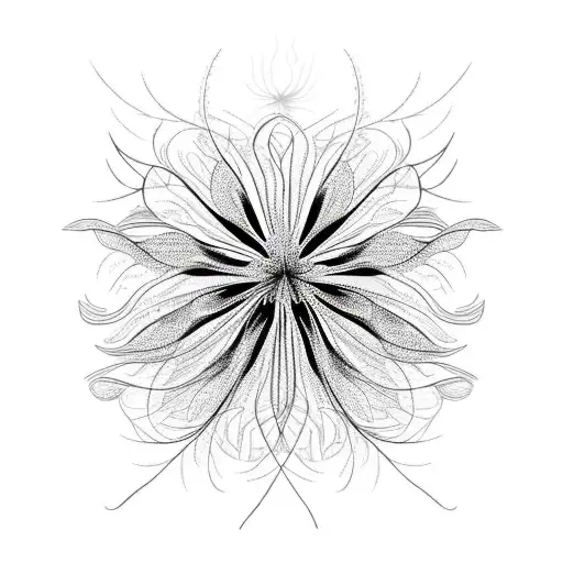 line art, phoenix, red spider lily, phoenix on red spider lily, black and white tattoo design idea