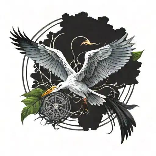 heron with wings spread in the shape of a circle tattoo design idea