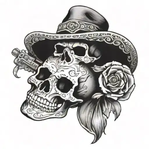 skull mariachi revolver tattoo design idea